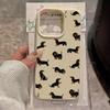 Cute Black Sausage Dog Pattern Lychee Phone Case For iPhone 17 Pro Max 11 12 13 14 15 16 17Air 15 14 Plus X XS XR Soft Cover