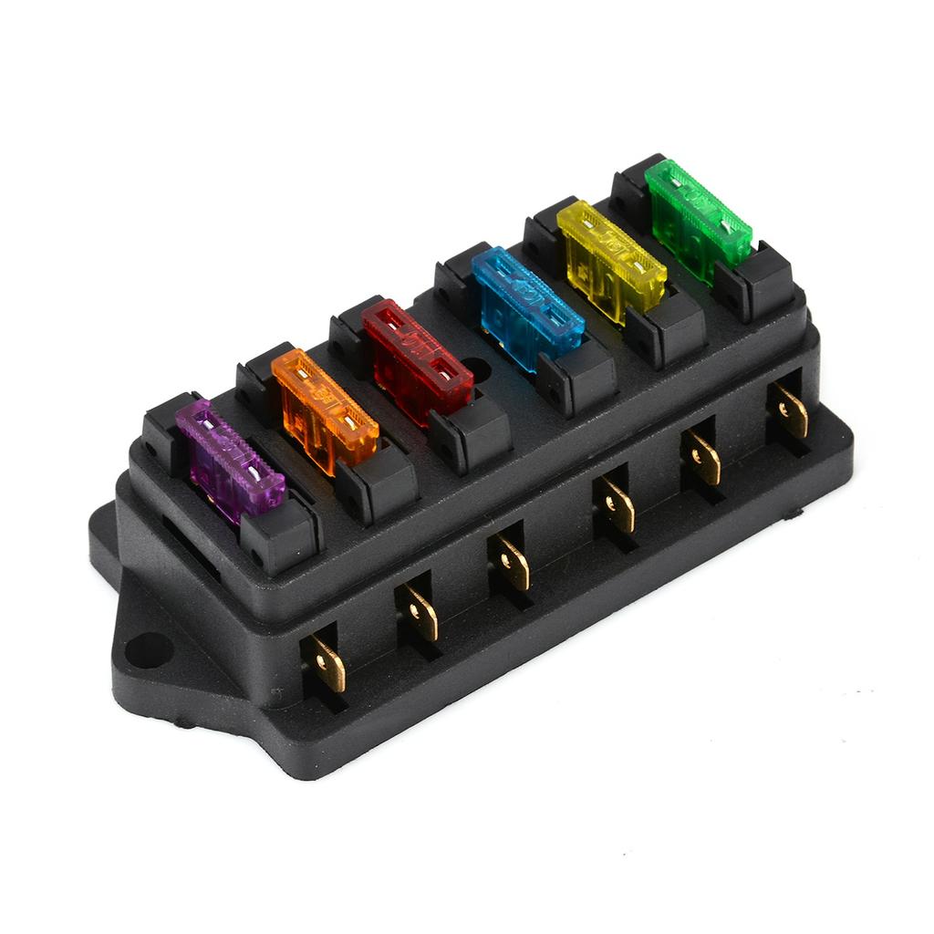 New 12V/24V DC 6 Way Circuit Standard ATO Blade Fuse Box Block Holder with 6 Fuses for Car Boat