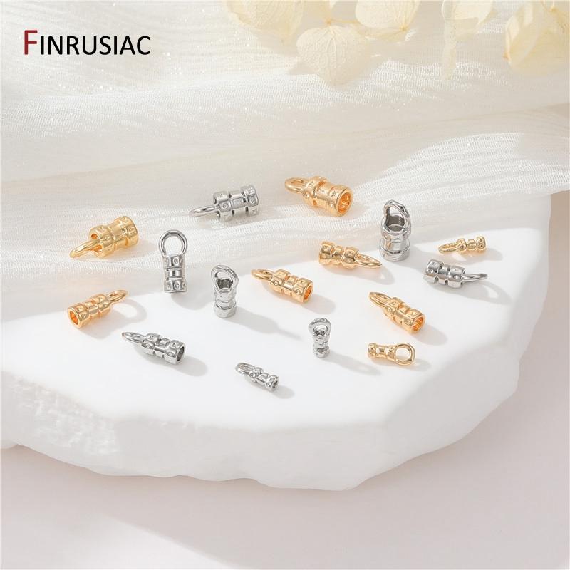 14K Gold Plated Brass Crimp End Caps With Loop Cord Tube Barrel End Cap for DIY Leather Cords And Chains Jewelry Making Findings