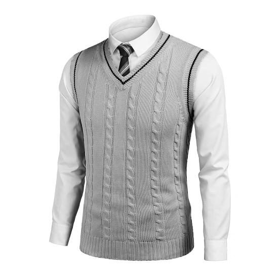 Pánská vesta svetr s výstřihem do V bez rukávů Slim Fit Colorblock Pletený svetr Slim Fit Střední délka Zahuštěný svetr preppy a business stylu