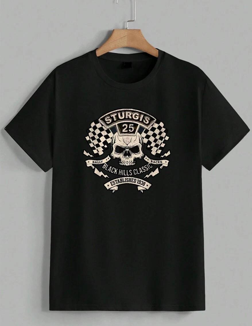 Sturgis 2025 Black Hills Rally T-Shirt Retro Vintage Skull Graphic Tee Unisex L