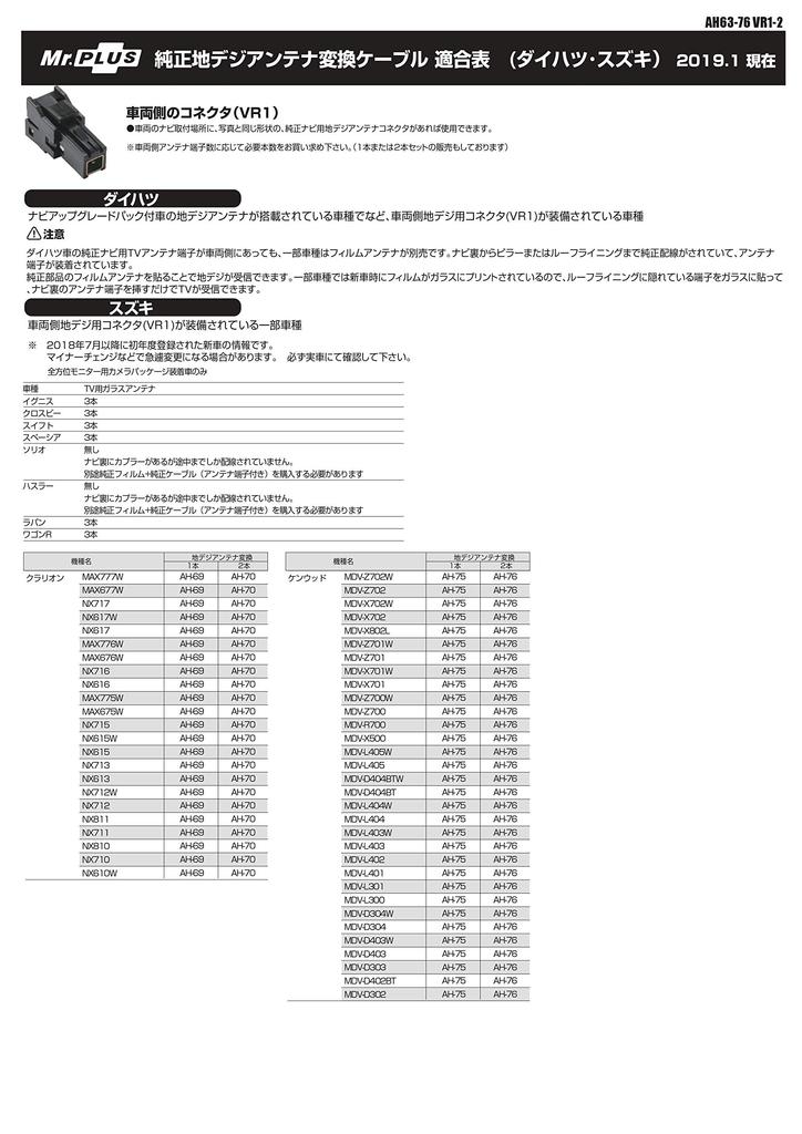 Street Genuine Digital Terrestrial Antenna Conversion Cable with Daihatsu and Pioneer Navigation [Compatible Suzuki] (for Systems) AH-67