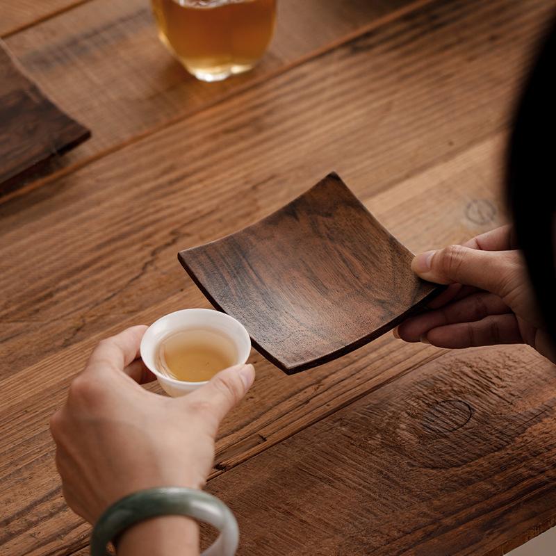 HeMu Chinese Black Walnut Dried Fruit Tray Nuts Dessert Saucer Teacoon Pad Tray Dessert Table Home Tea Set Storage Tray