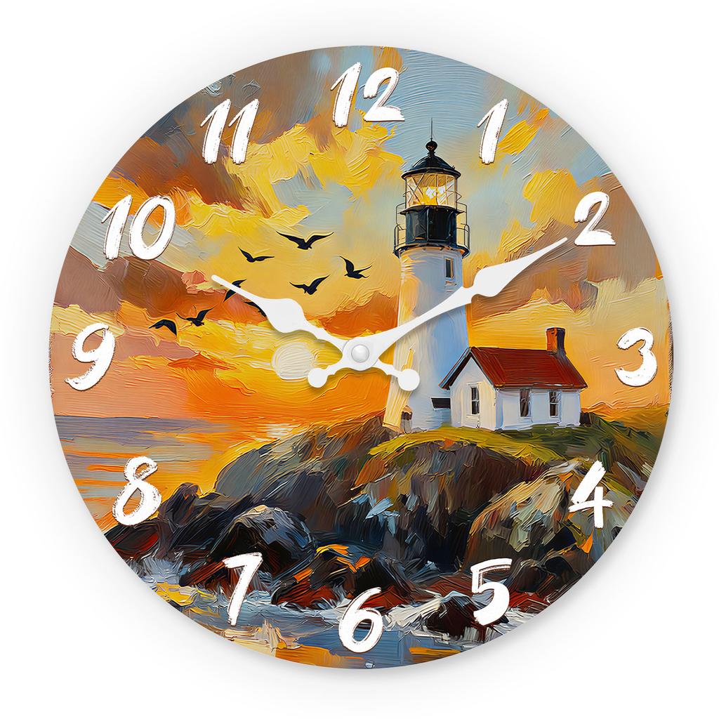 Superior-Grade Sea First-Class View First-Class Lighthouse Wooden High-Standard Wall Premium-Quality Clock 10-16Inch Superior-Grade Silent