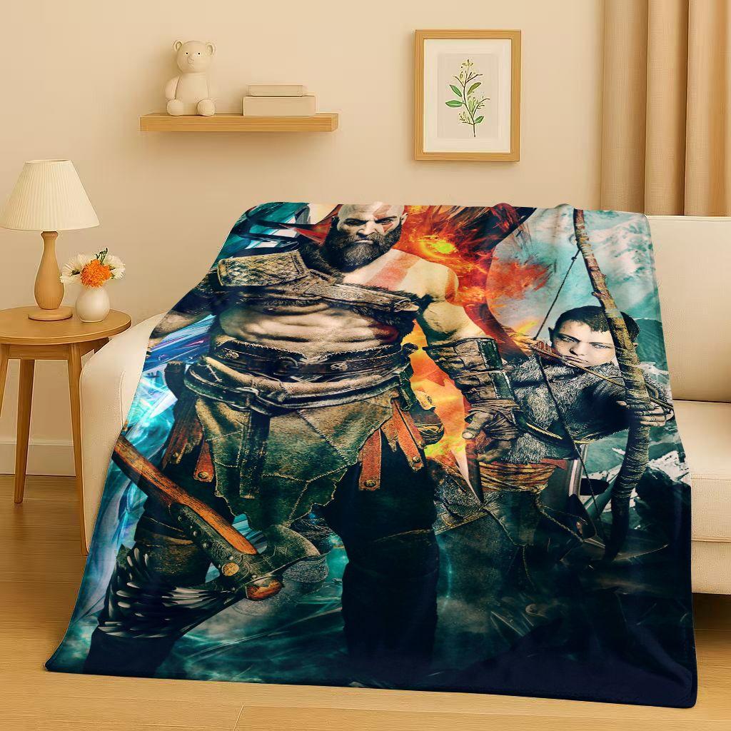 3D Kratos God of War Games Cartoon Gamer Flannel Blanket,Ultra Soft Warm Plush Throw for Home Bedroom Bed Sofa Cover Picnic Kids