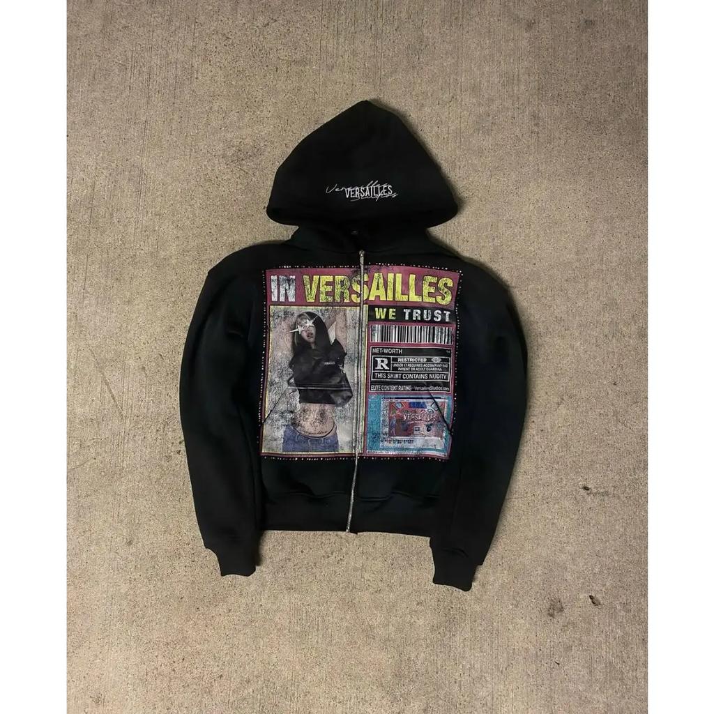 ZYLLO Retro Fashion Printed Pattern Hoodie Y2k Gothic Street Clothing Men and Women Loose Casual Sportswear K Pop Clothes