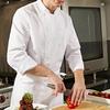 Chef Uniform Stand Collar Double-Breasted Button Design Roll-Up Cuffs Chest Pocket Solid Color Chef Shirt Professional Kitchen Workwear