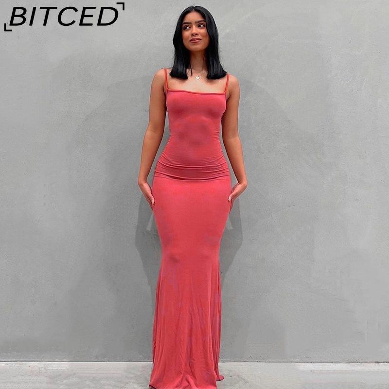 BITCED Solid-colour Women's Dress Fitted Peach-shaped Bottom Strapless Long Fishtail Dress
