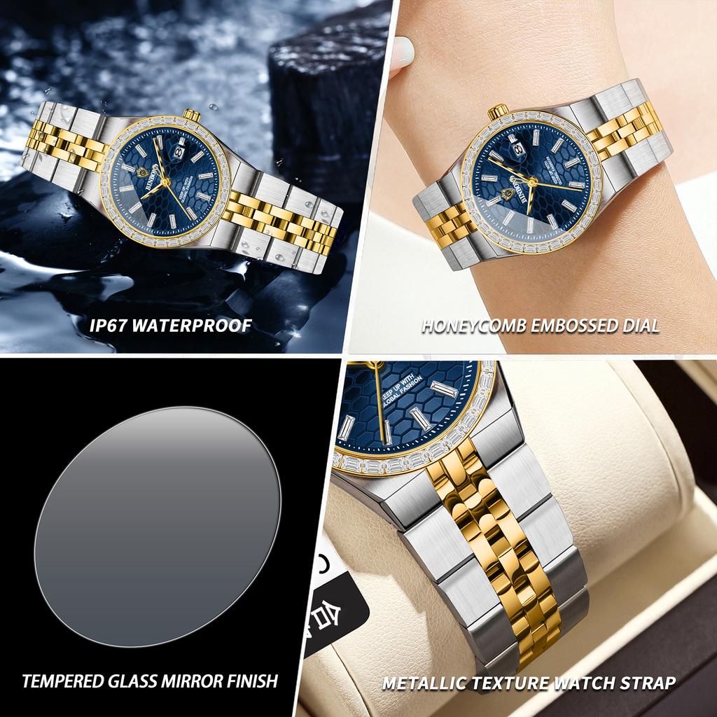 Womens Clock Waterproof Date Stainless Steel Strap Wateproof Fashion Women's Quartz Watch