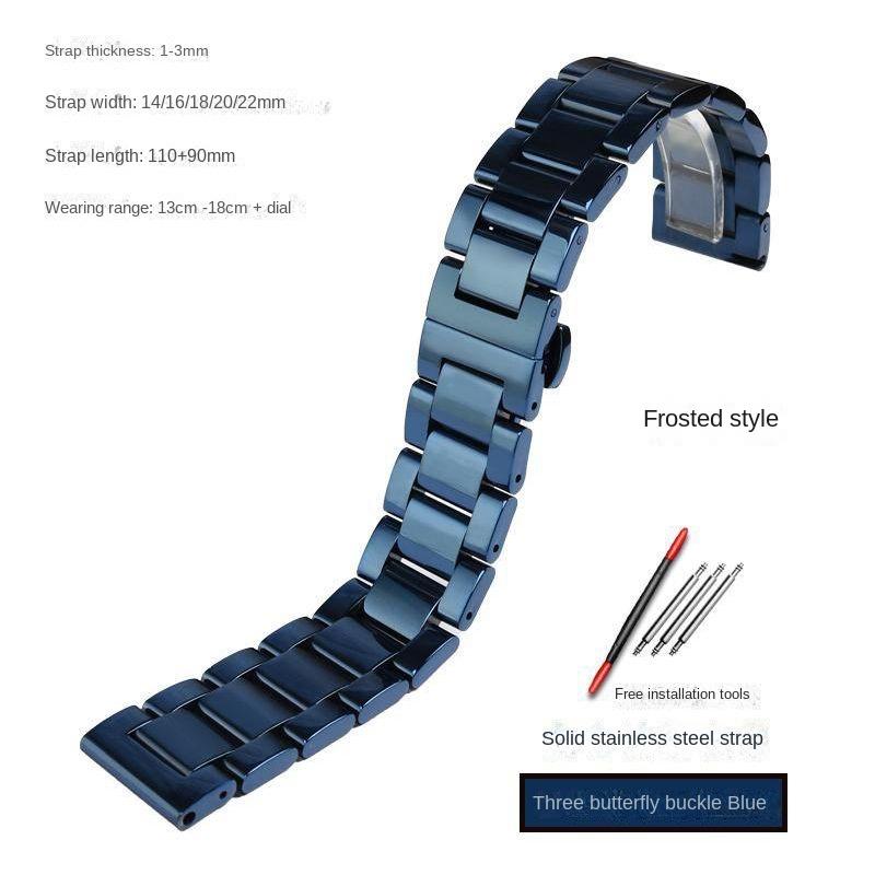 Blue Stainless steel strap substitute Rossini Medal Citizen Armani Longines Blue Cowhide Watch Chain Bracelet 20mm 21mm 22mm