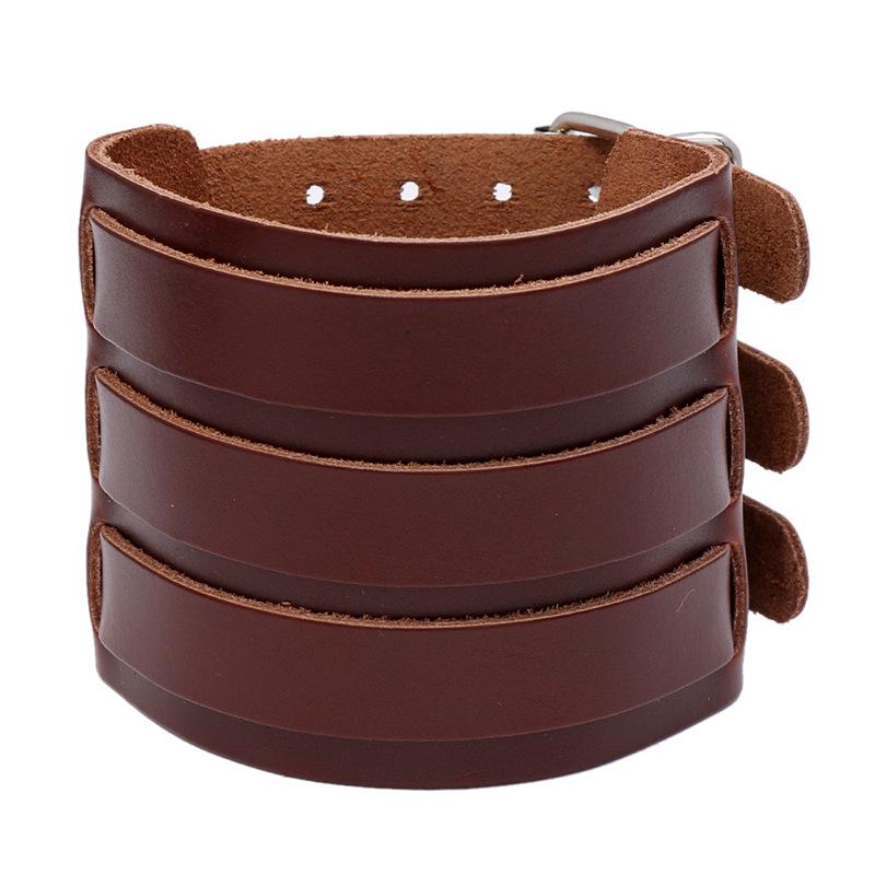 

European & American Men s Punk-Style Retro Cowhide Bracelet - Trendy Motorcycle-Inspired Jewelry коричневий