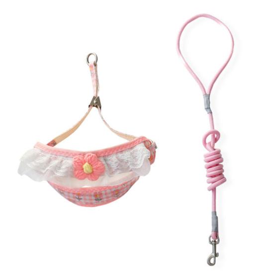 

Шлейка из кружева с цветочной сеткой, круглое кольцо, регулируемая пряжка, ткань, защита от побега для щенка, тяговая веревка розовый