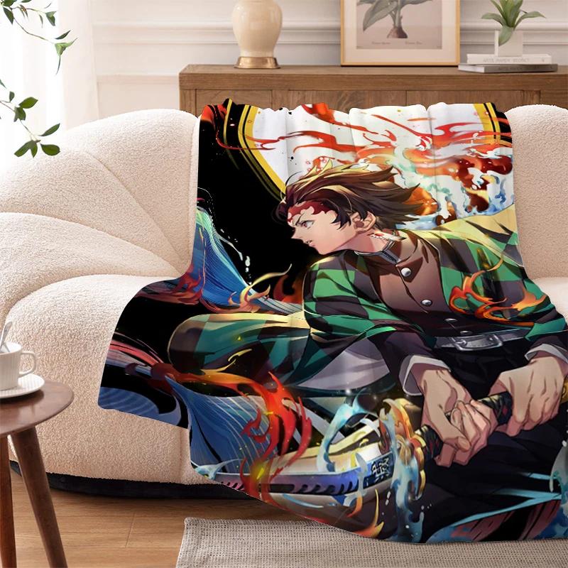Sofa Blankets for Winter Anime D-Demons Slayer Warm Knee Bed Fleece Camping Fluffy Soft Blankets Microfiber Bedding King Size