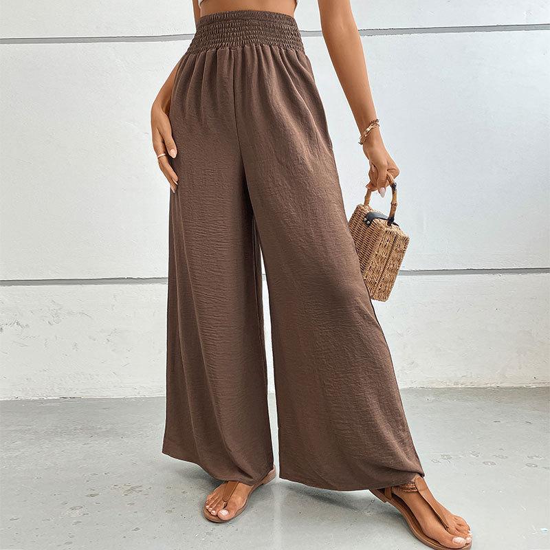 Casual Trousers Summer New Style for Women's Texture and Elastic Waist Wide-leg Pants