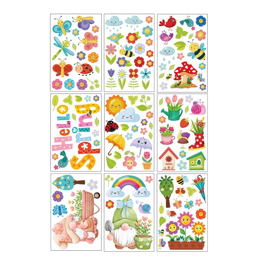 

115pcs Window Stickers Colorful Reusable Dwarf Flower Butterfly Window Glass Decals Decorative Sticker 20x30CM x 9 sheets