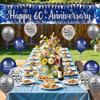 Blue Silver 60th Wedding Anniversary Decorations for Men Women Blue Silver Happy 60th Anniversary Banner and 18Pcs Balloons for 60 Years Wedding