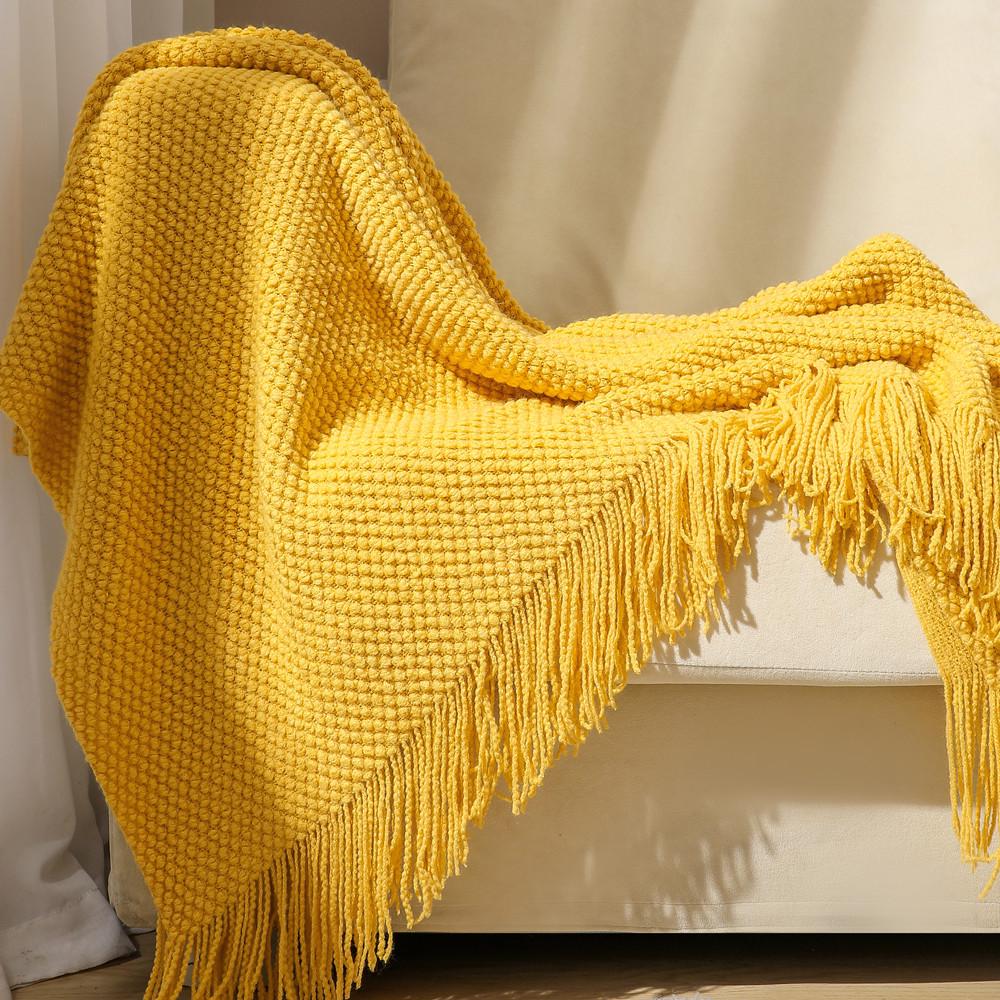 

Вязаный вафельный диванный плед для офиса и сна. 70x240CM with Fringe, 500g