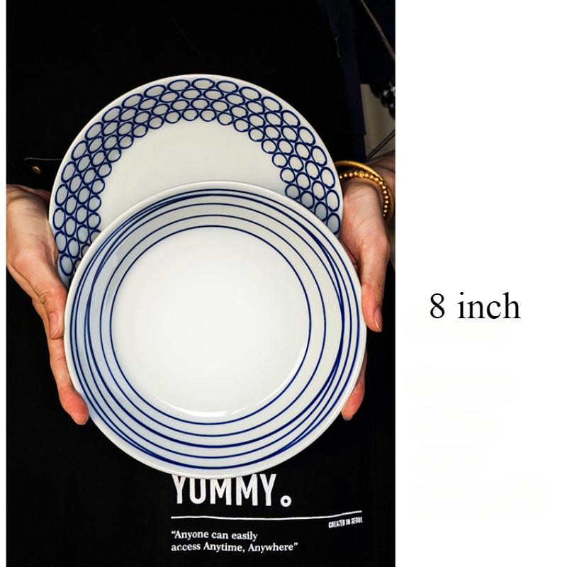 1pc Japanese Style High Temperature Underglaze Color Ceramic Dish, Round Hand-painted Porcelain Tableware for Home Restaurant 4 Style