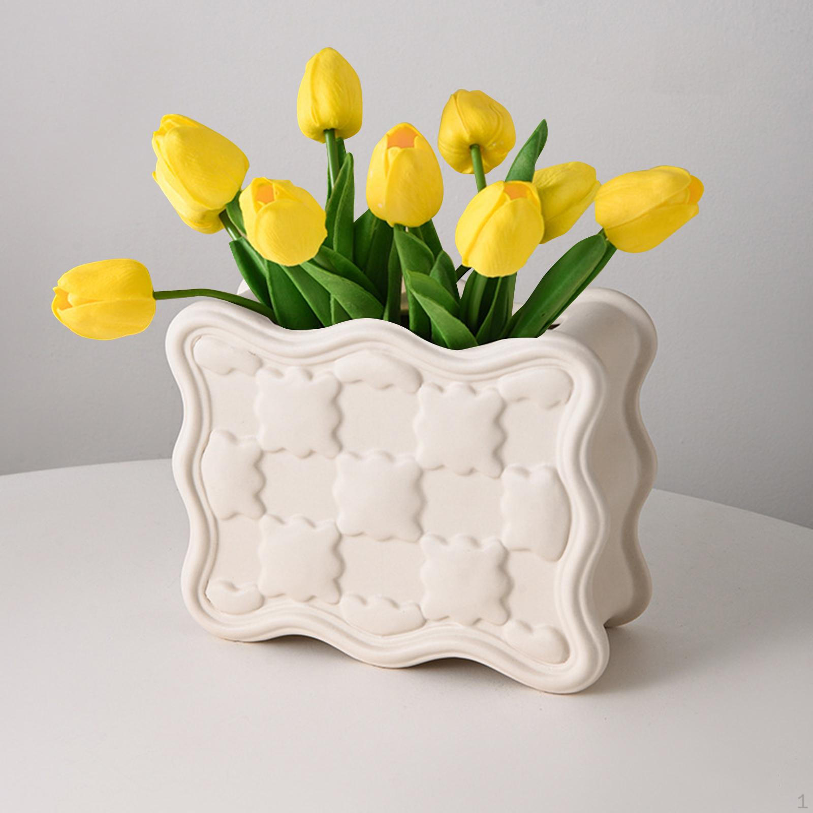 Ceramic Vase Flowerpot Decorative Craft Flower Pot Porcelain Vases Ornament Desk for Hotel Beige