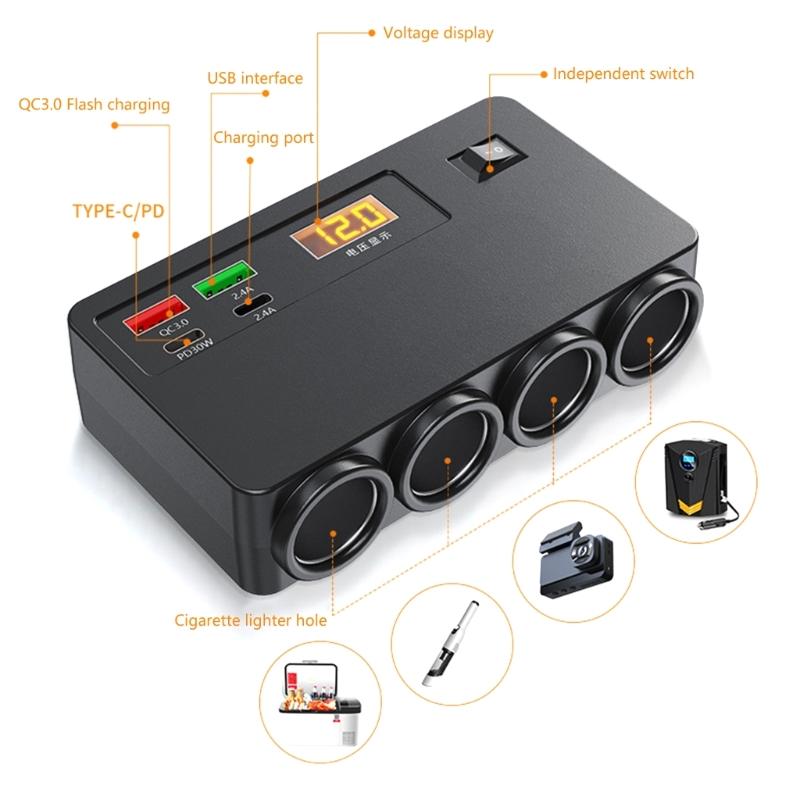 Automotive Power Adapter With Voltage Display 12V 24V Input Fast Charging USB Ports Overheat Protection For Cars Trucks