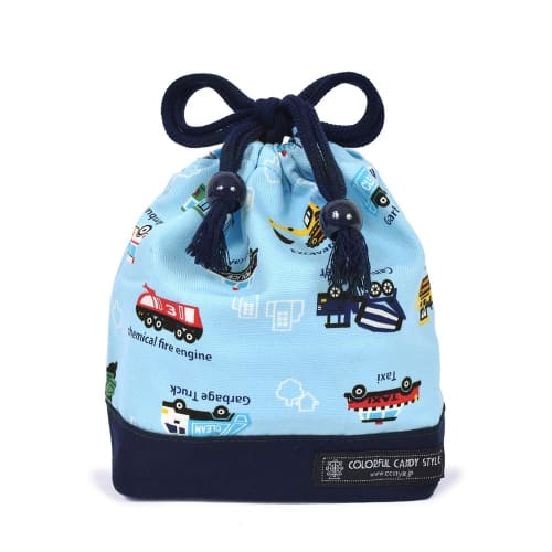 COLORFUL CANDY STYLE Small Drawstring Cup Bag (with Name Tag) - Water-Repellent, No-Iron Design, Full-Throttle Working Vehicle Design, Lightweight, St