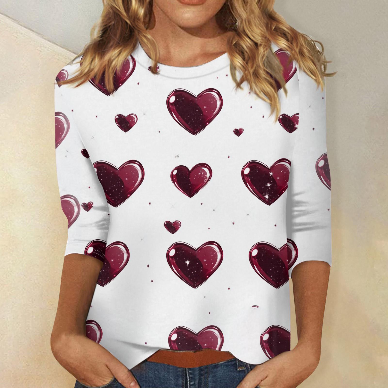 

Женские топы с рукавом три четверти, рубашка на День святого Валентина, круглая горловина, свободная повседневная рубашка XL