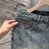 Summer new American trendy brand fashion design sense versatile denim shorts men's handsome casual five-point pants medium pants