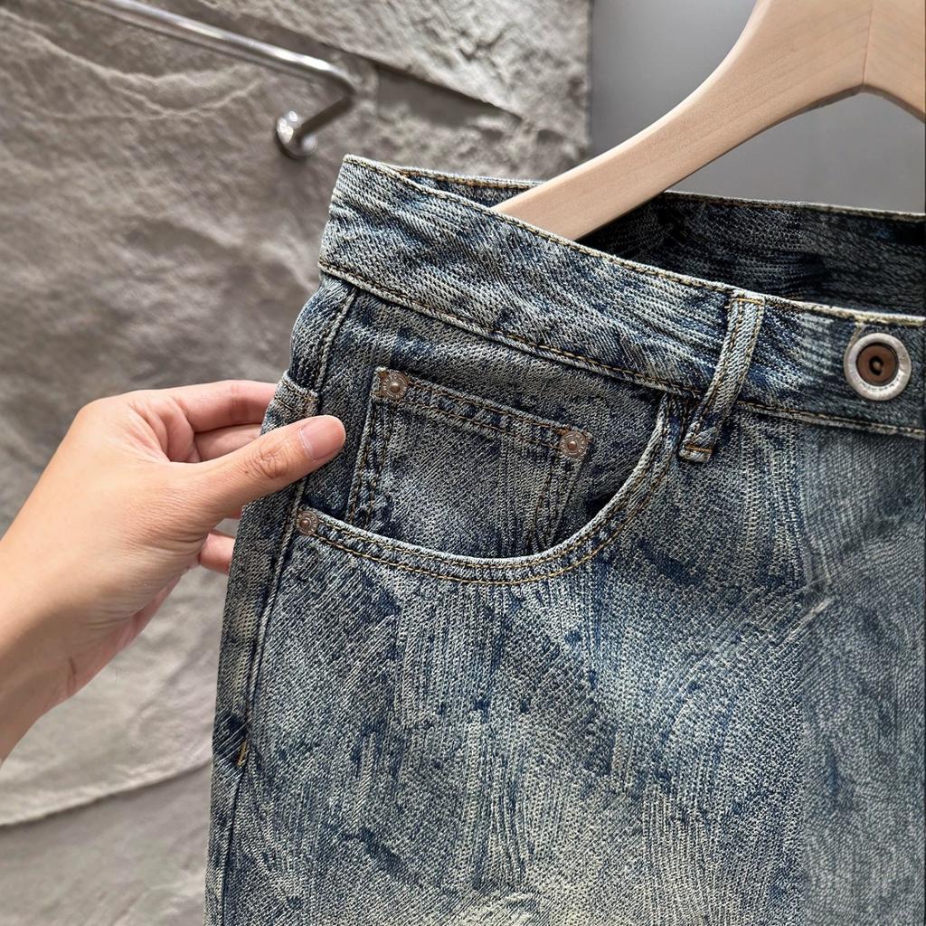 Summer new American trendy brand fashion design sense versatile denim shorts men's handsome casual five-point pants medium pants