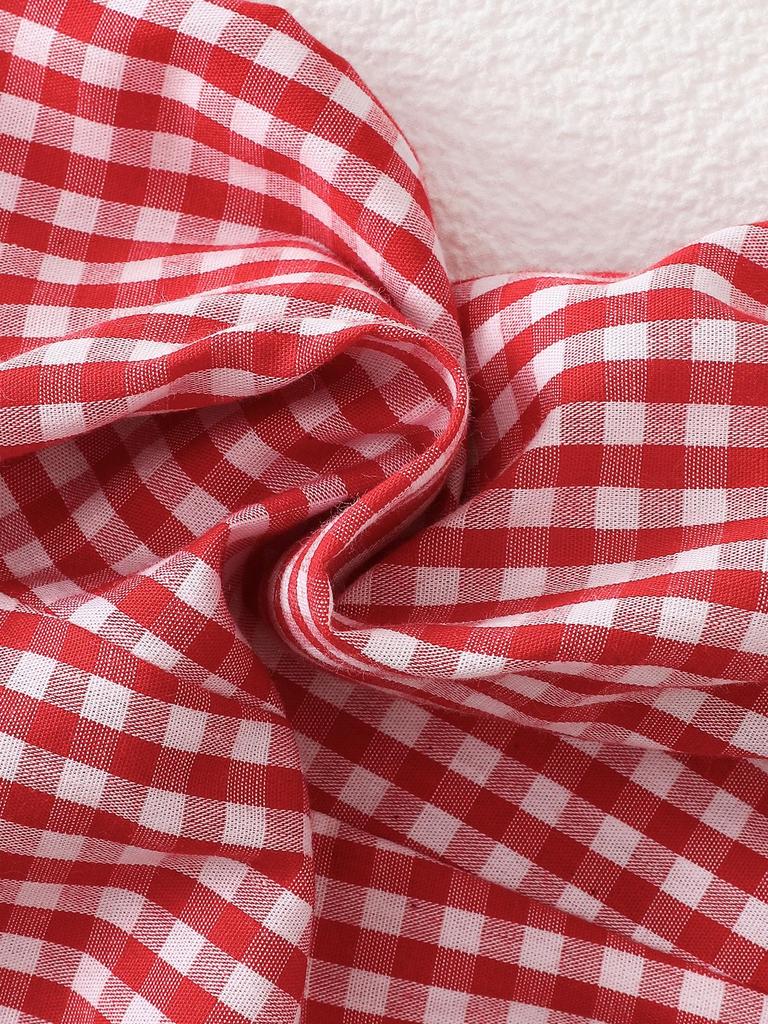 Red Plaid Strawberry Suspender Vest & Ruffle Shorts Set for Baby & Toddler Girls