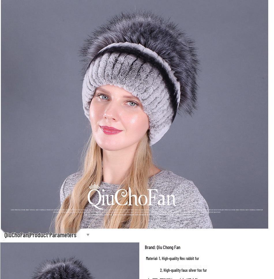Women's Winter Korean Style Rex Rabbit Faux Fur Hat with Ear Protection