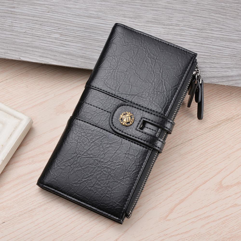 Men s Long Wallet PU Leather Double Zipper Folding Wallet Casual Multi-Card Credit Card Holder Men s Wallet