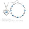Yousheng 1 Set Hollow-Out Heart Necklace Bracelet Blue Rhinestone Necklace Love Heart Bracelet Women Jewelry Anniversary Valentine's Day Gift for Her