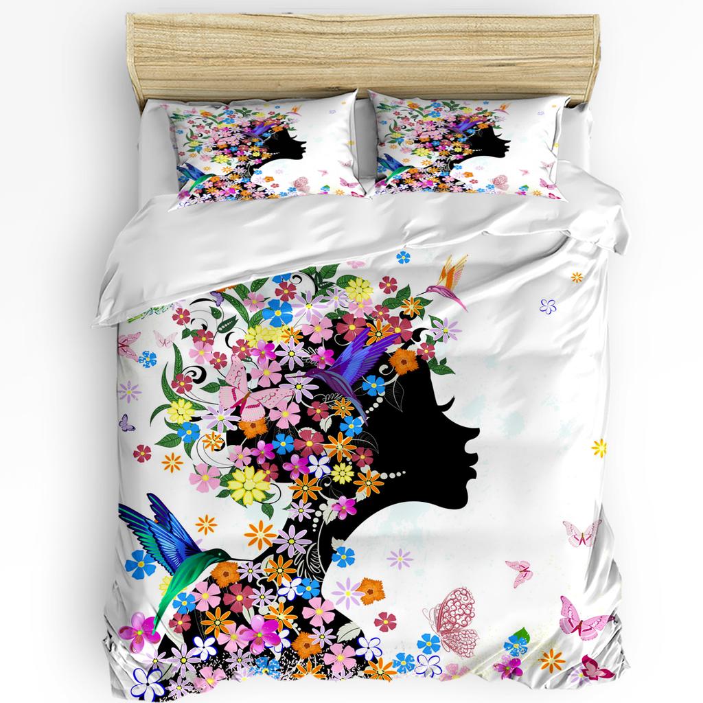 Pink Girl Flower Butterfly Duvet Cover Bed Bedding Set Home Textile Quilt Cover Pillowcases Bedroom Double Bedding Set No Sheet