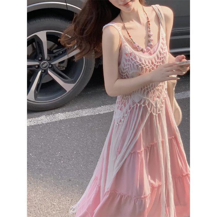 Pink Tassel Camisole Dress - Vacation Seaside Style