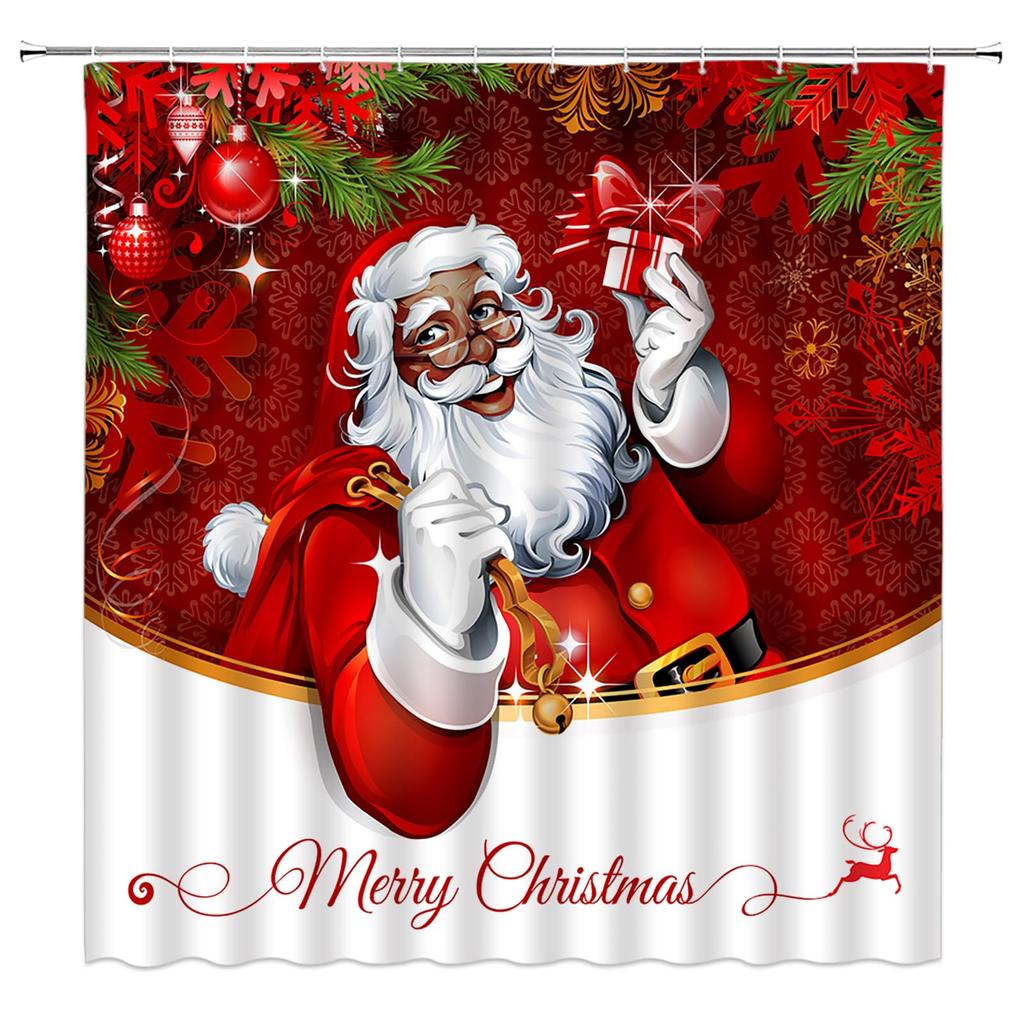 Christmas Santa Claus Shower Curtain Merry Christmas Shower Curtain Washable Fabric Shower Curtain Funny Winter Bathroom Decor
