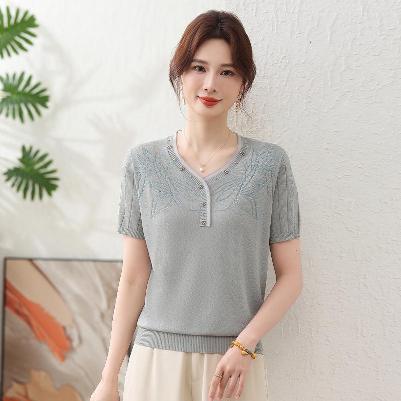 Stylish Ice Silk Short-Sleeve Top & Cardigan for Middle-Aged Women - Summer 2026 Collection