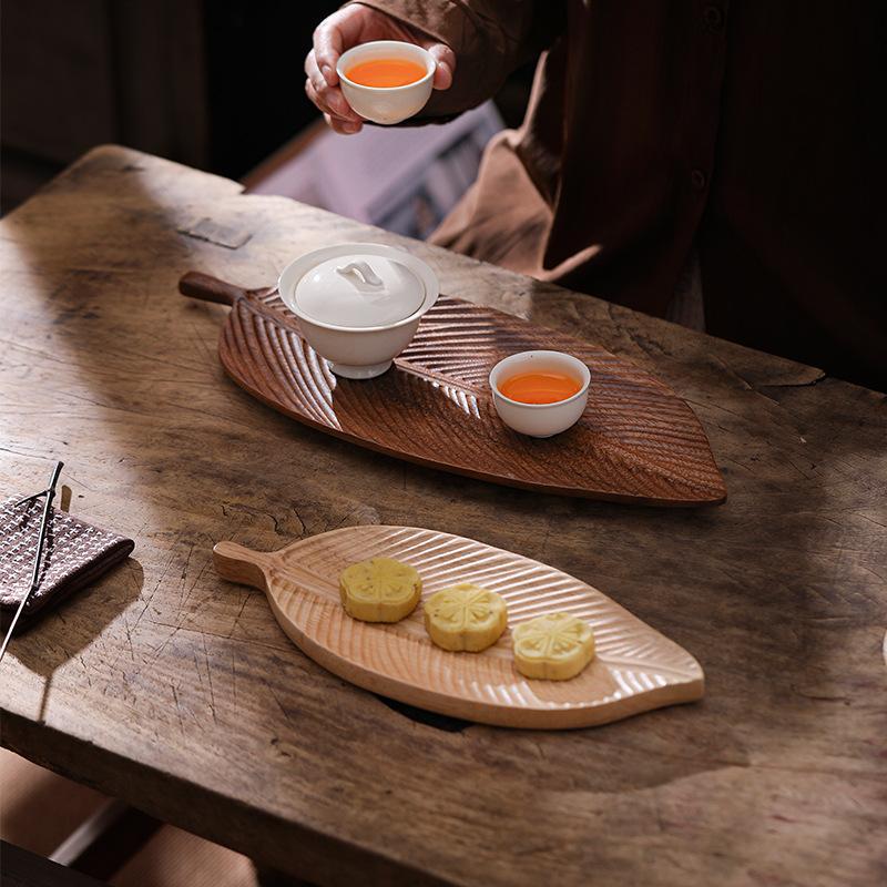 Walnut Leaf Fruit Plate Solid Wood Dry Tea Tray Household Teacup Tray Irregular Snack Tray Modern Simplicity