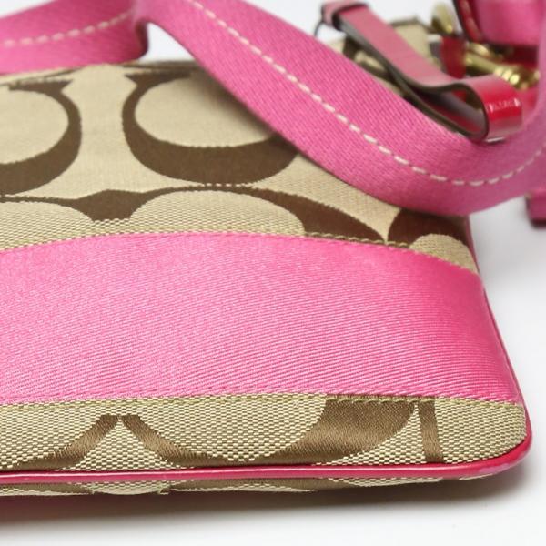 COACH Signature Diagonal Shoulder Bag leather Khaki x Pink Women 10129 Used