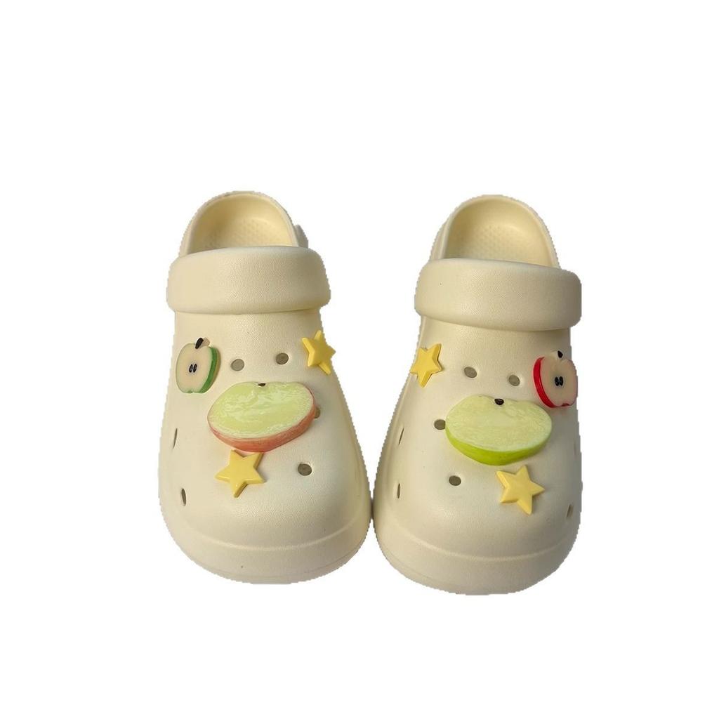 Spring and summer thick-soled casual stepping on shit feels comfortable and cool slippers cute cartoon apple stars thick-soled hole shoes women