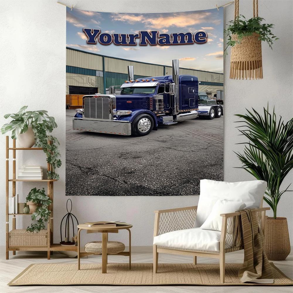 Peterbilt Heavy Trucks Custom Your Name Wall Decor Tapestry Art For Pet Memorial Birthdaywedding Party Backdrop Family Gift