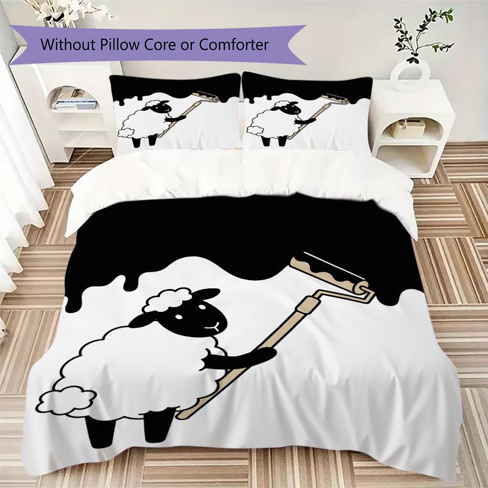 Line Art Sheep Pattern Bedding uilt Set uilt Cover Pillowcase Home Decoration Birthday Gift (1 * duvet cover + 2 * pillowcase without core)
