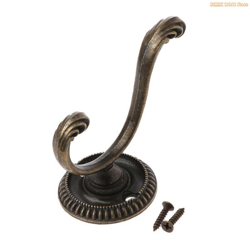 K1AE Heavy Duty Wall Hooks Antique Hanger Sturdy Decorative Coat Racks Zinc Alloy Double Hook for Hanging Hats Towels Keys