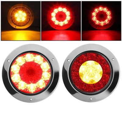 2pcs 12V-24V Car Turn Signal Light Round Rear Brake Lamps 16LEDs Tail Stop Lamp for Truck Trailer RV Caravan MK-127