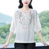 2026 Summer Embroidered Cotton-Linen Top for Slimming and Covering, Ideal for Middle-Aged and Elderly Women
