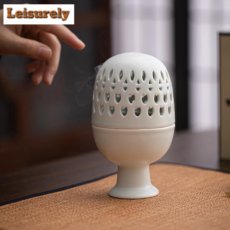 Arzător de tămâie Zen Bean Style Ceramică Scobită Picior Înalt Interior Cale Aromă Cuptor Fum Cădelniță Suport Decor Sală de Ceai Chinezesc