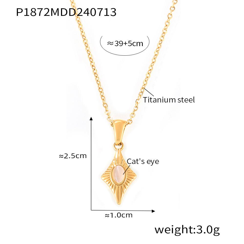 European & American Style Four-Pointed Star Cat's Eye Stone Pendant Necklace Set with Titanium Steel Clavicle Chain and Seashell Ring