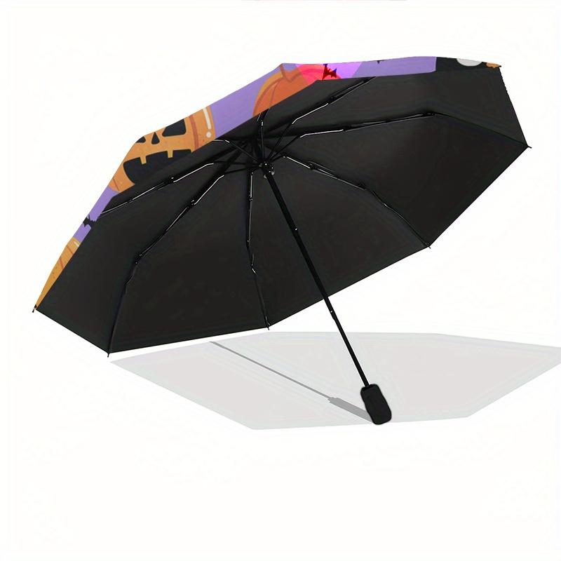 Halloween, Black Cat Theme Automatic Open/Close Fashion Umbrella Creative Design Umbrella, Portable 3 Fold Compact Umbrella for Men & Wome