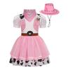 Set Gonna Costume Western Cowboy in Denim Rosa per Bambina per Halloween e Festival