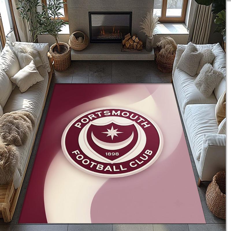 Tappeto Morbido Area Rug con Motivo Calcio Portsmouth FC Antiscivolo Tappeto per Pavimento Interno Tappetino Decorazione Sportiva per Camera da Letto