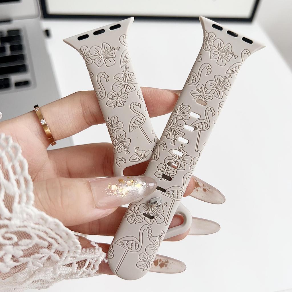 Flamingo-Blumenschnitzsilikon passend für Apple Watch Apple Watch Apple Strap iWatch Sport-Prägearmband